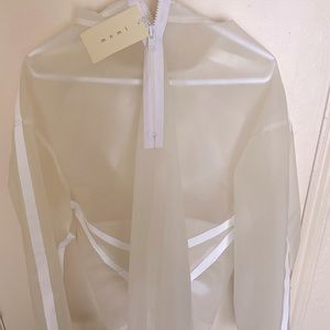 MNML white rubberized half zip hoodie